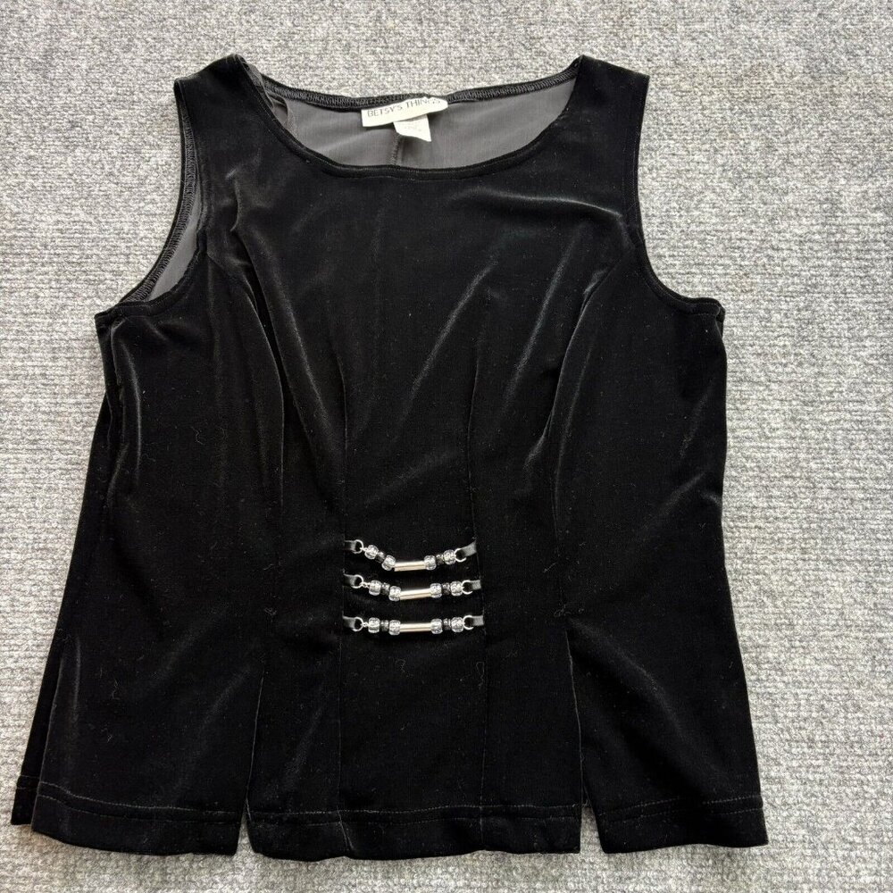 VTG Y2k 90s Top 12 Black Velvet‎ Sleeveless Beaded Whimsigoth Goth Steampunk USA